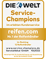Zum neunten Mal in Folge: reifen.com ist Branchengewinner bei der Studie 'Service-Champions 2022' .